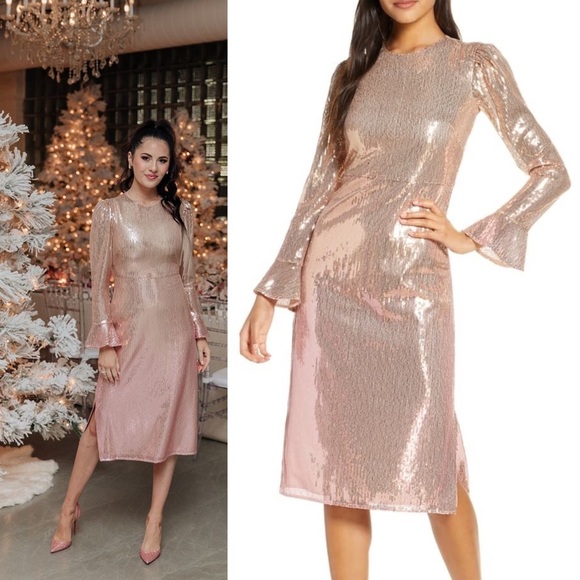 Rachel Parcell Pink Ombre Sequin Long Sleeve Midi Dress Size Medium - Picture 1 of 10